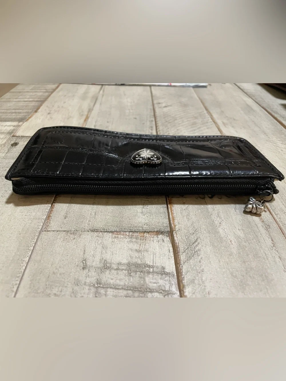 Brighton Black Croc-Embossed Wallet with Heart Accent